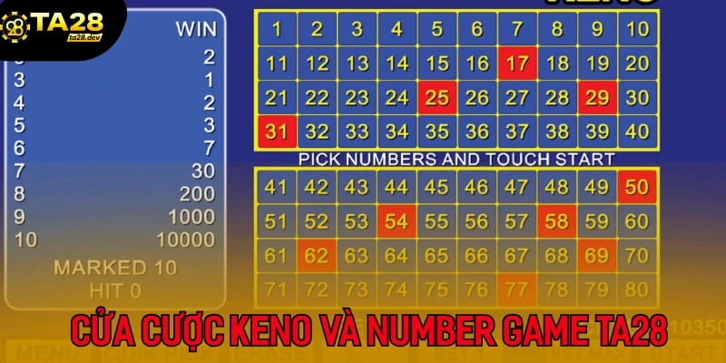 Cửa cược Keno và Number tại cổng game Ta28